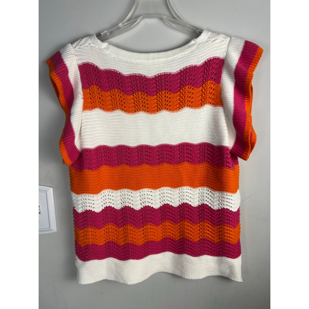 Women's THML Knit Top Size M White Orange Pink Striped Sleeveless - Picture 7 of 7